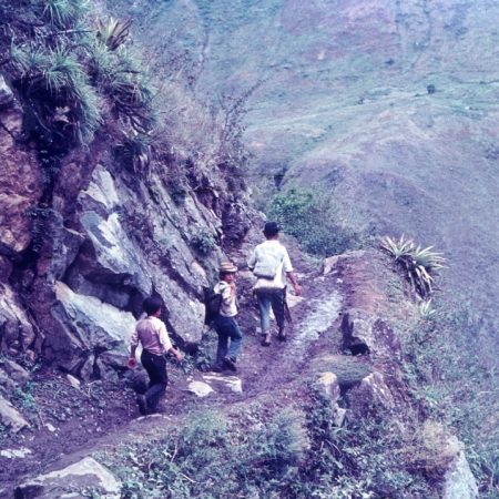 Père et enfants chemin